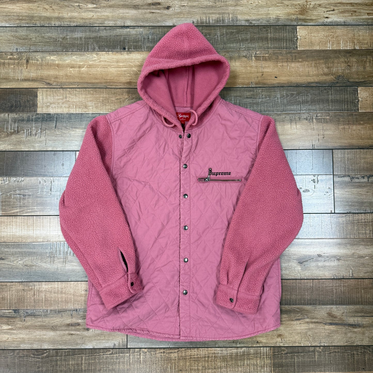 Supreme Hooded Fleece Nylon Shirt Pink
