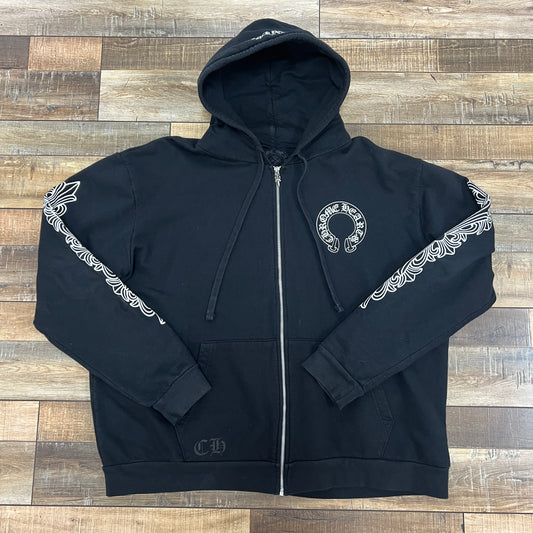 Chrome Hearts Floral Horseshoe Zip Up Hoodie Black