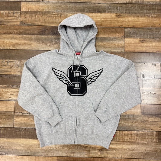 Supreme Wings Zip Up Hooded Sweatshirt Heather Grey