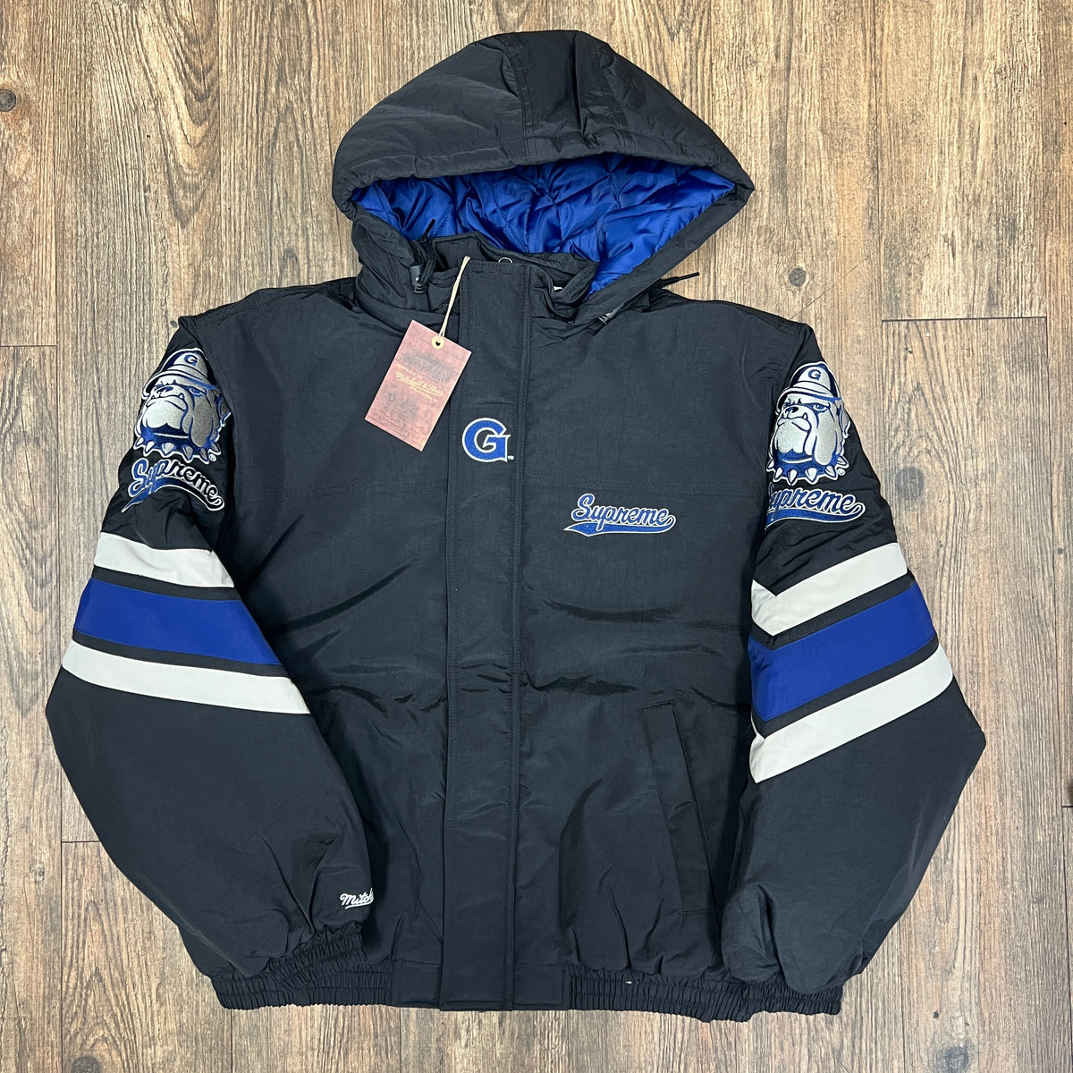 Supreme Mitchell & Ness NCAA Hooded Stadium Jacket Black 