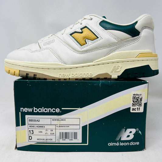 New Balance 550 Aime Leon Dore Natural Green sneakers with box.