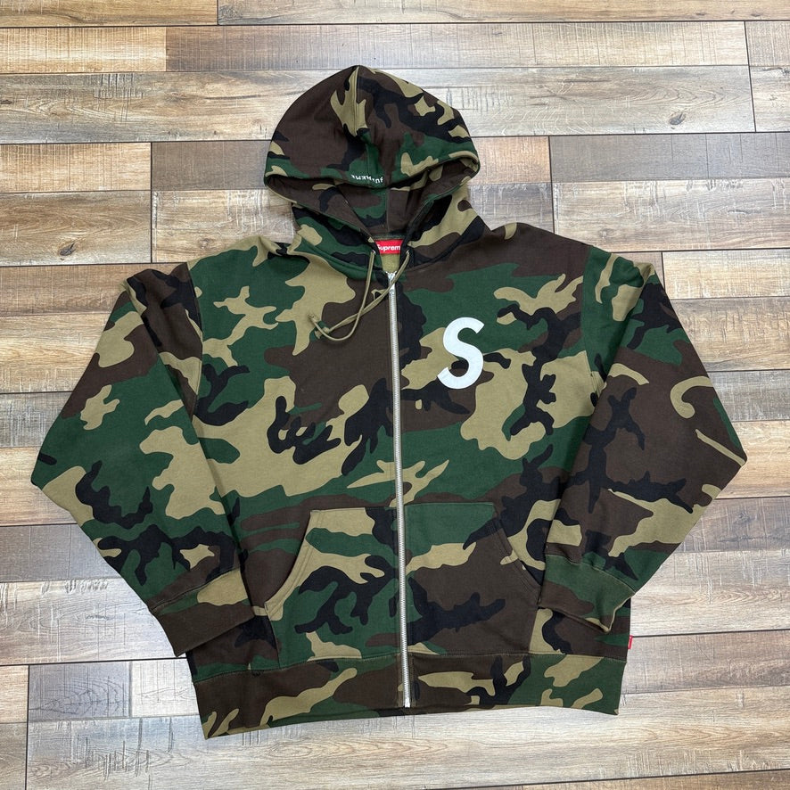 Supreme S Logo Zip Up Hooded Sweatshirt (FW25) Woodland Camo