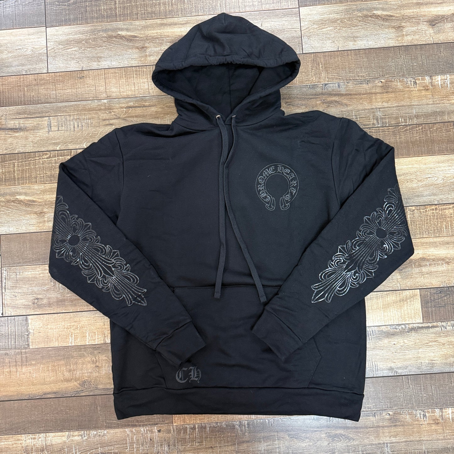 Chrome Hearts Black Pullover Horseshoe Floral Hoodie