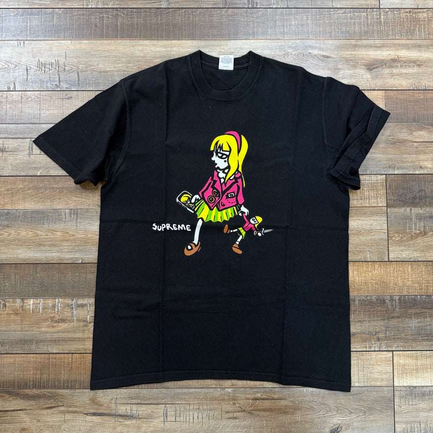 Supreme Suzie Switchblade Tee Black with graphic design on front, preowned.