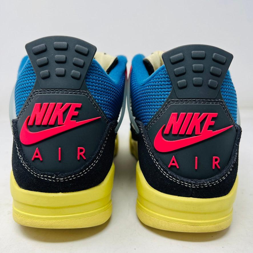 Jordan 4 Retro Union Off Noir sneaker with yellow sole, black upper, and multicolor details, no box, condition 9/10, 2020 release.