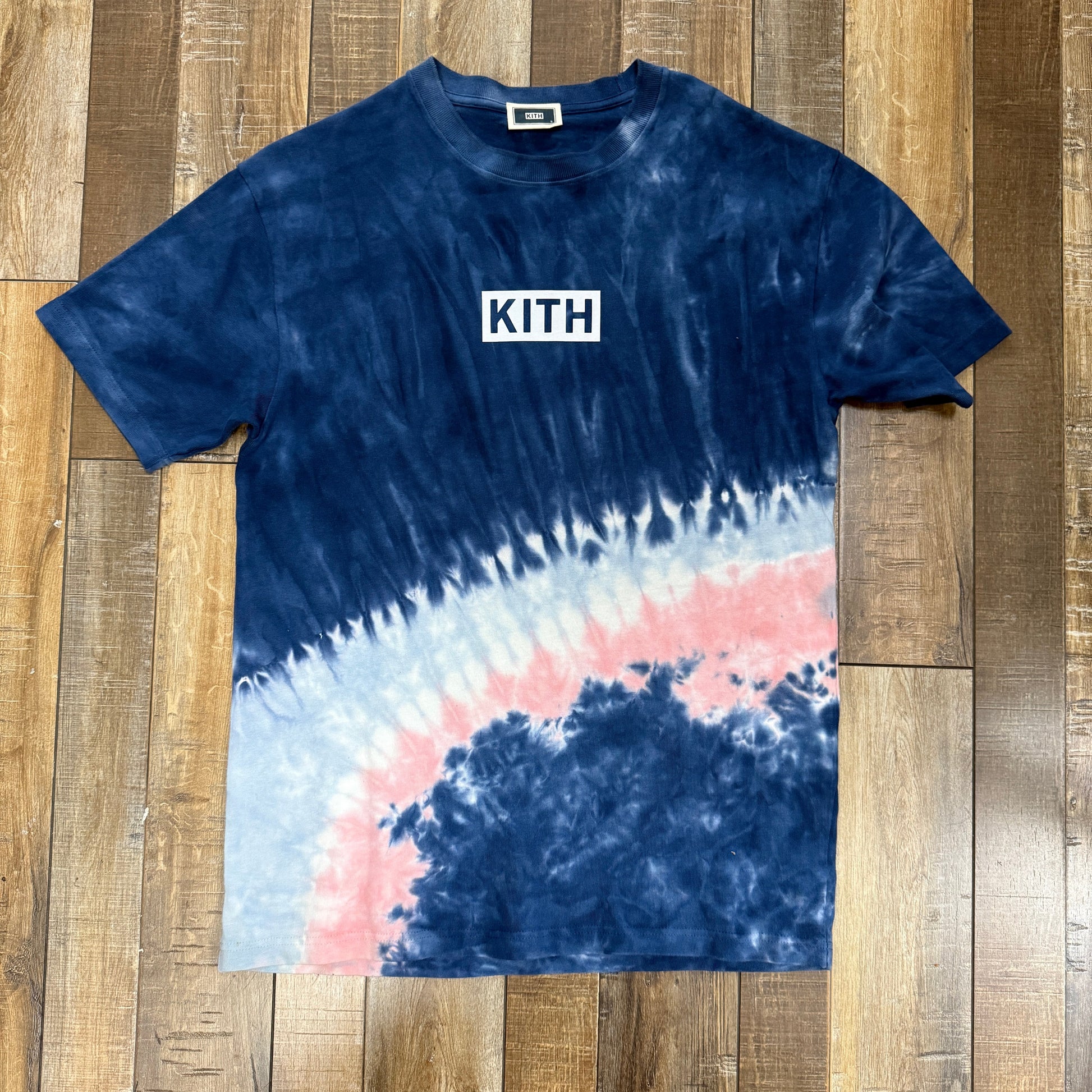 Kith Tie Dye Box Logo Tee Blue, preowned condition.