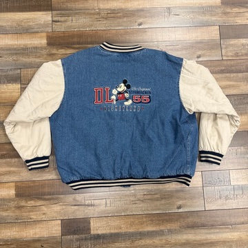 Disneyland Mickey Mouse Denim Varsity Letterman Jacket Bomber 55