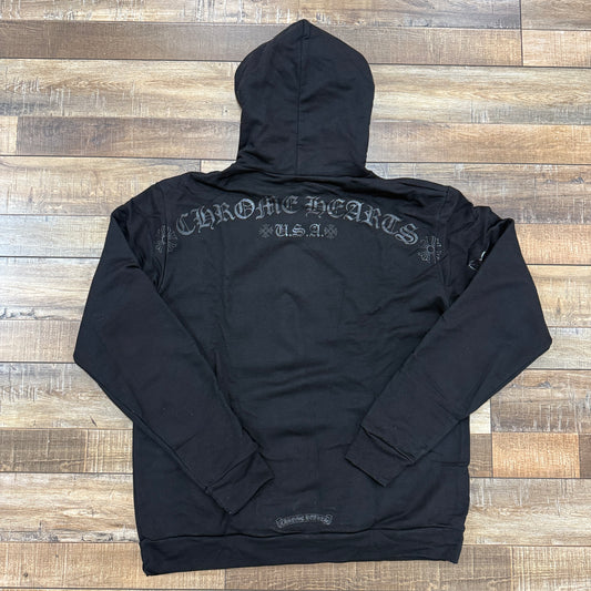 Chrome Hearts Black Pullover Horseshoe Floral Hoodie