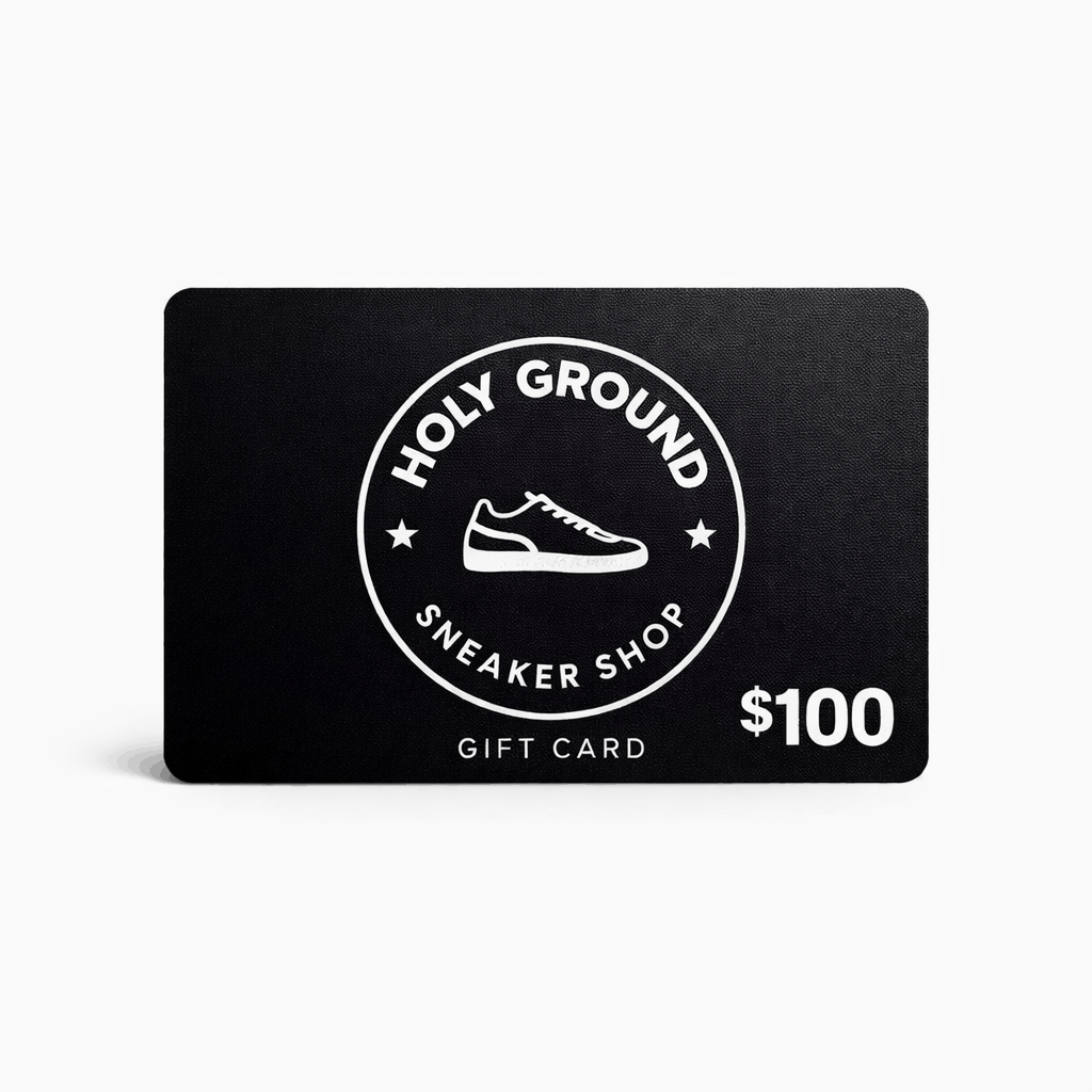 Holy Ground Sneaker Shop $100 gift card with sneaker logo on black background