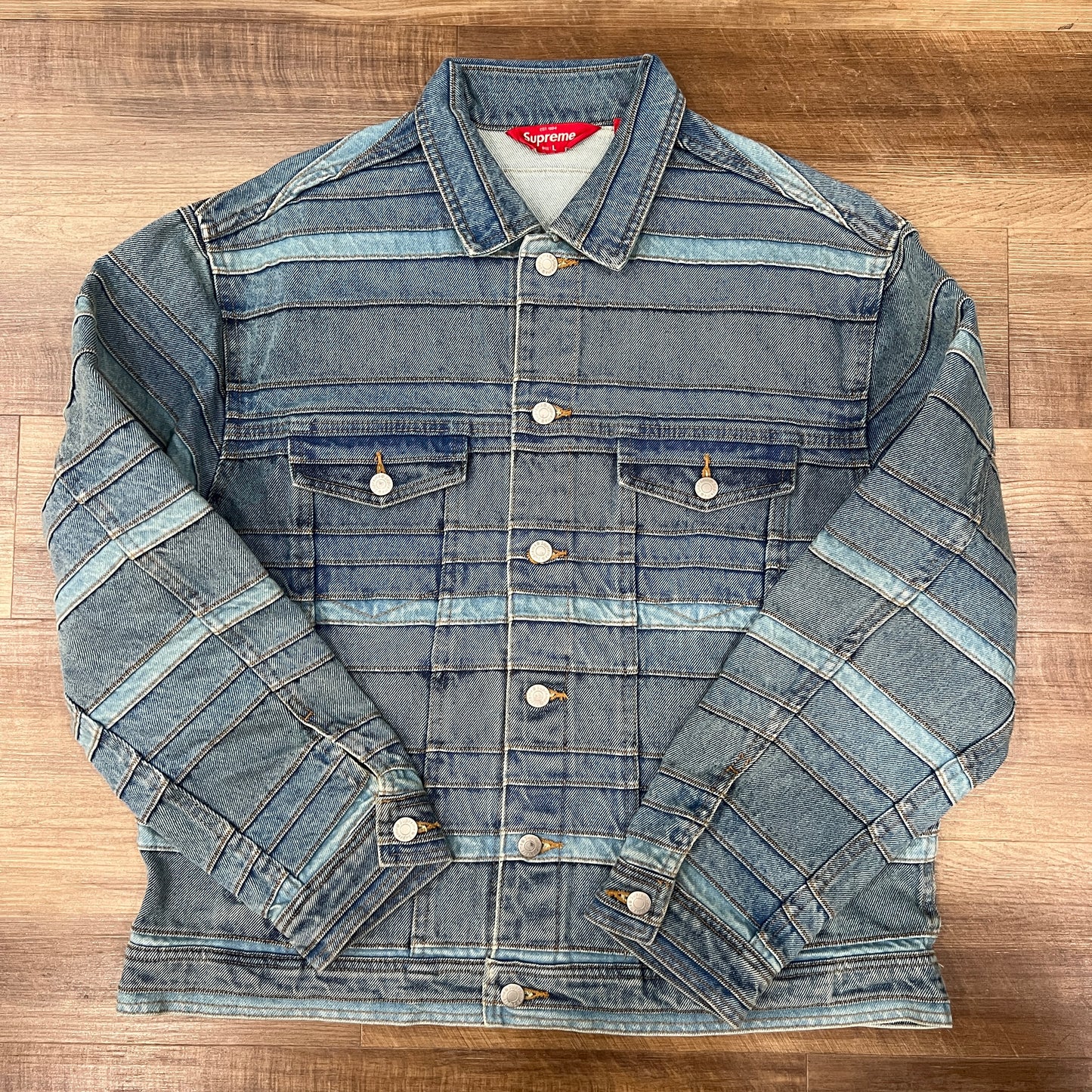 Supreme Layered Denim Trucker Jacket Washed Blue