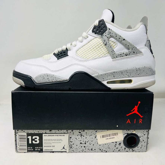 Jordan 4 Retro White Cement 2016 sneakers with box, slightly yellowed and slight heel drag, size 13.