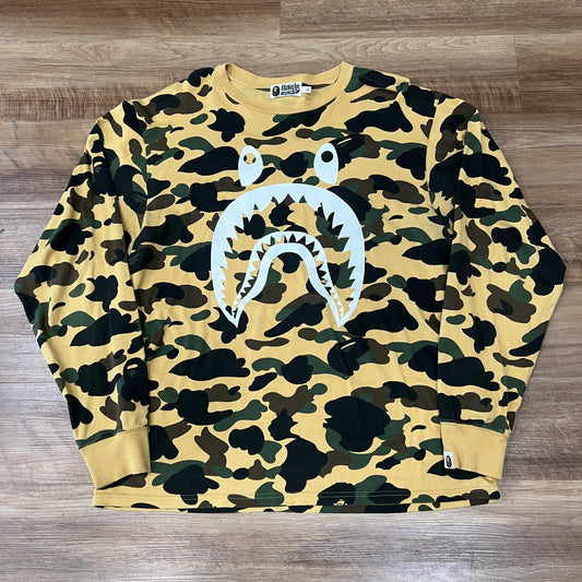 A Bathing Ape BAPE 1st Camo Shark Crewneck Yellow