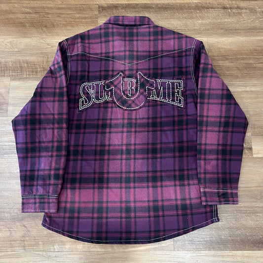 Supreme True Religion Quilted Lined Plaid Flannel Shirt Purple
