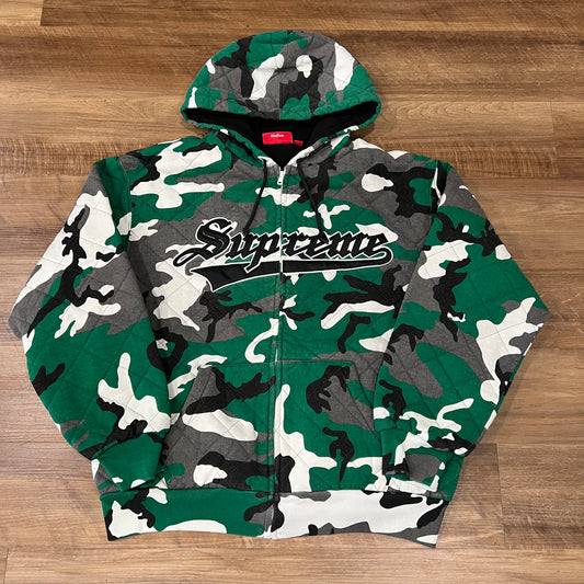Supreme Quilted Zip Up Hooded Sweatshirt Green Camo