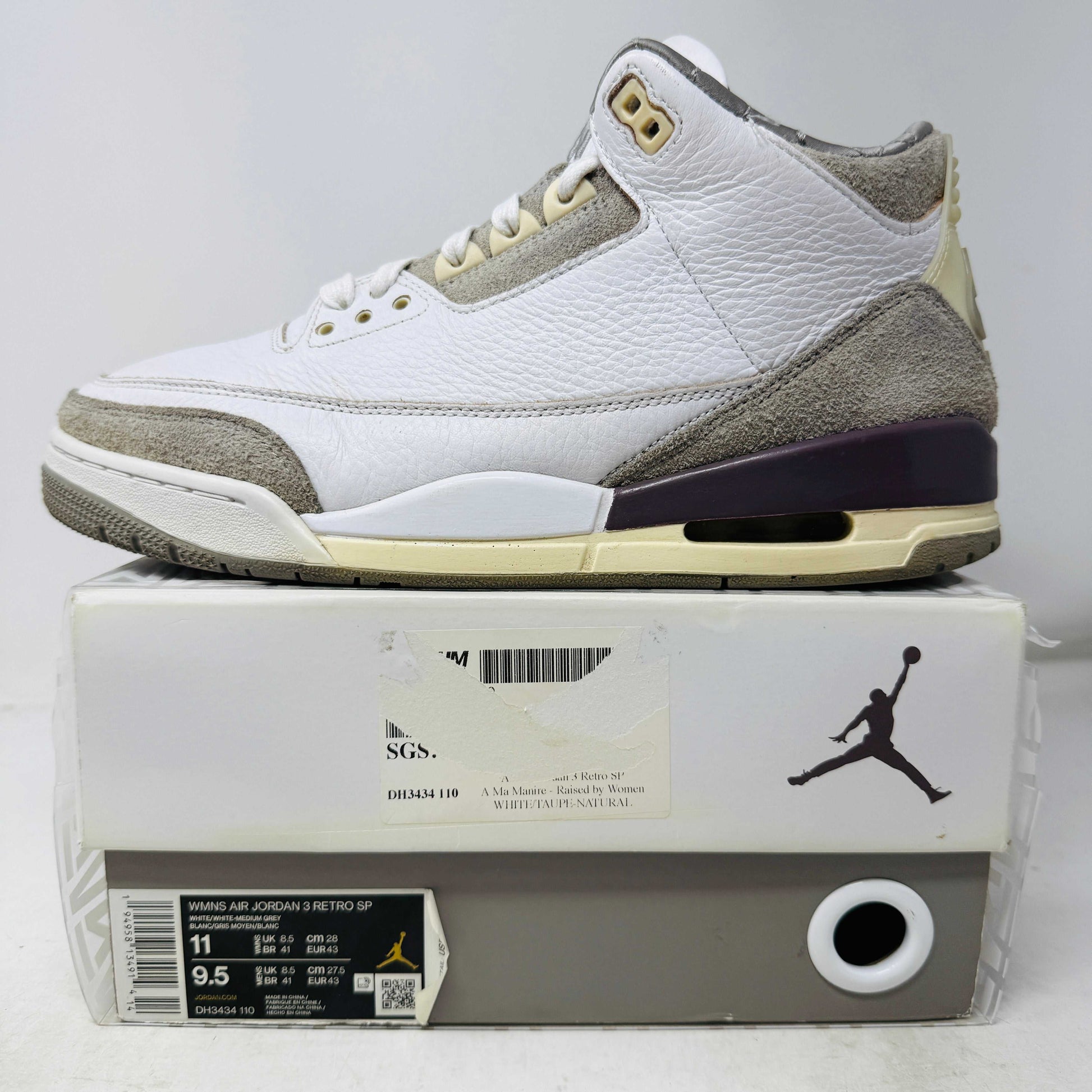Jordan 3 Retro SP A Ma Maniére women's sneaker with some marks and heel drag, 2021 edition, includes hang tag.