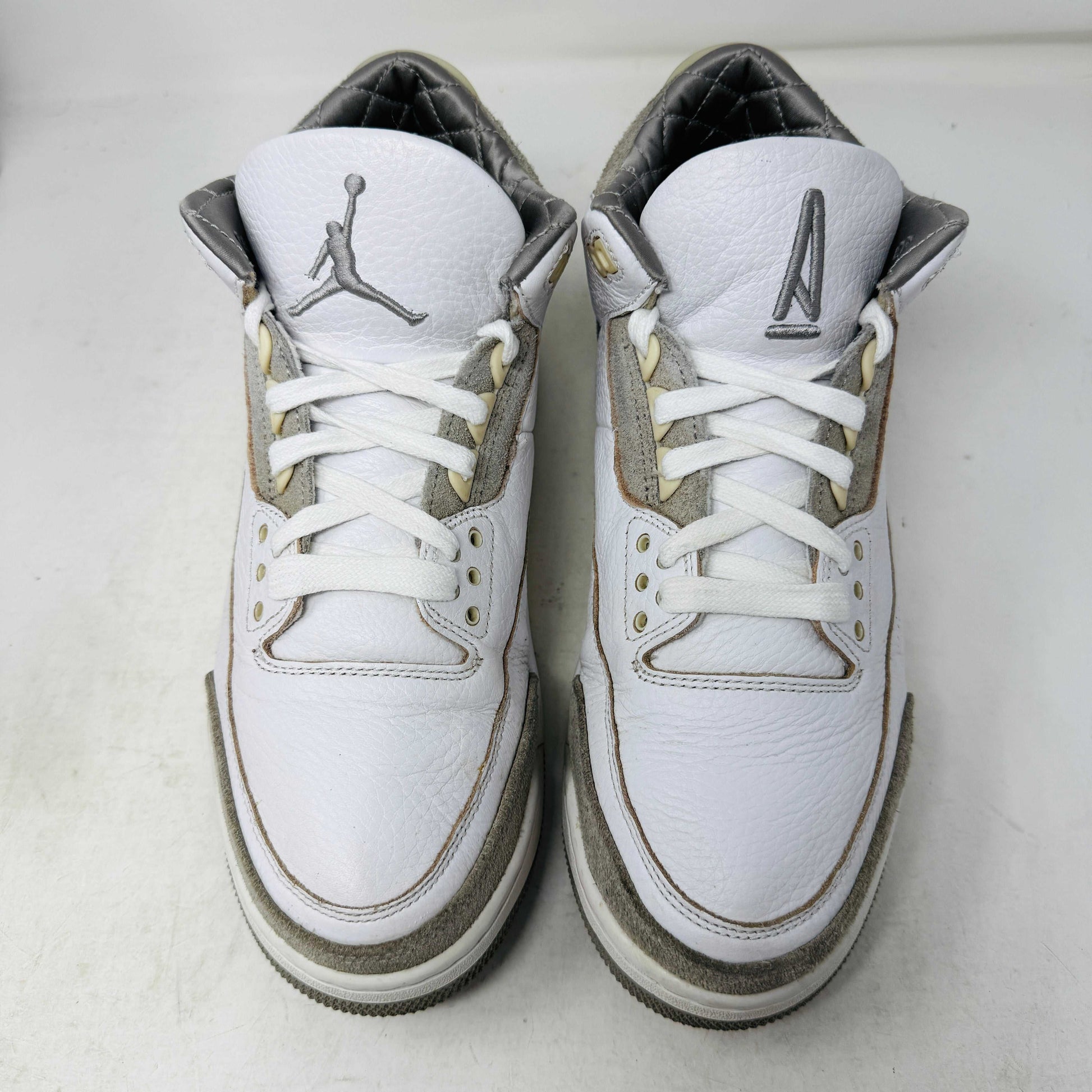 Women's Jordan 3 Retro SP A Ma Maniére sneakers with some markings and heel drag, includes box and hang tag from 2021.