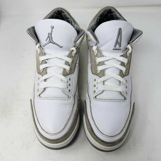 Women's Jordan 3 Retro SP A Ma Maniére sneakers with some markings and heel drag, includes box and hang tag from 2021.