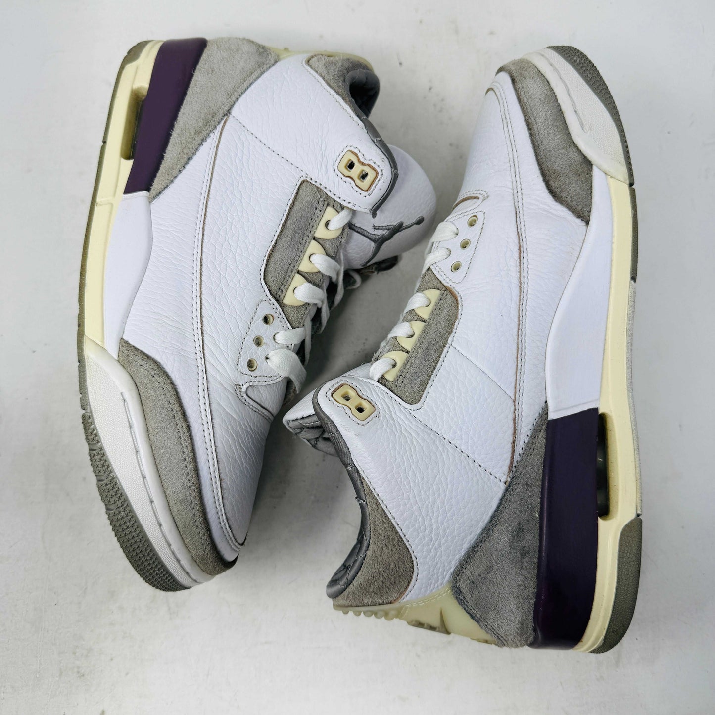 Women's Jordan 3 Retro SP A Ma Maniére sneakers with some markings and heel drag, includes box and hang tag from 2021.