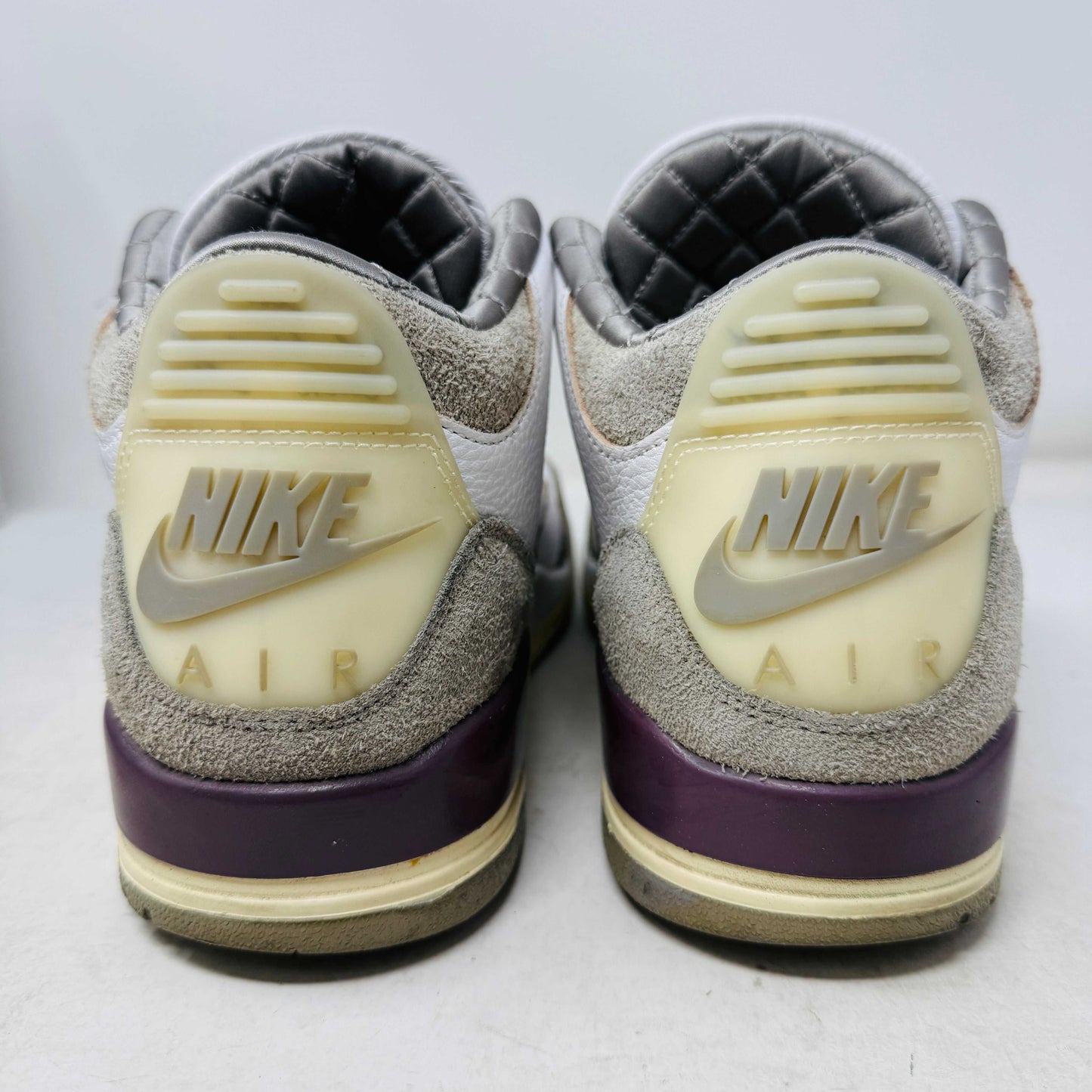 Women's Jordan 3 Retro SP A Ma Maniére sneakers with some markings and heel drag, includes box and hang tag from 2021.