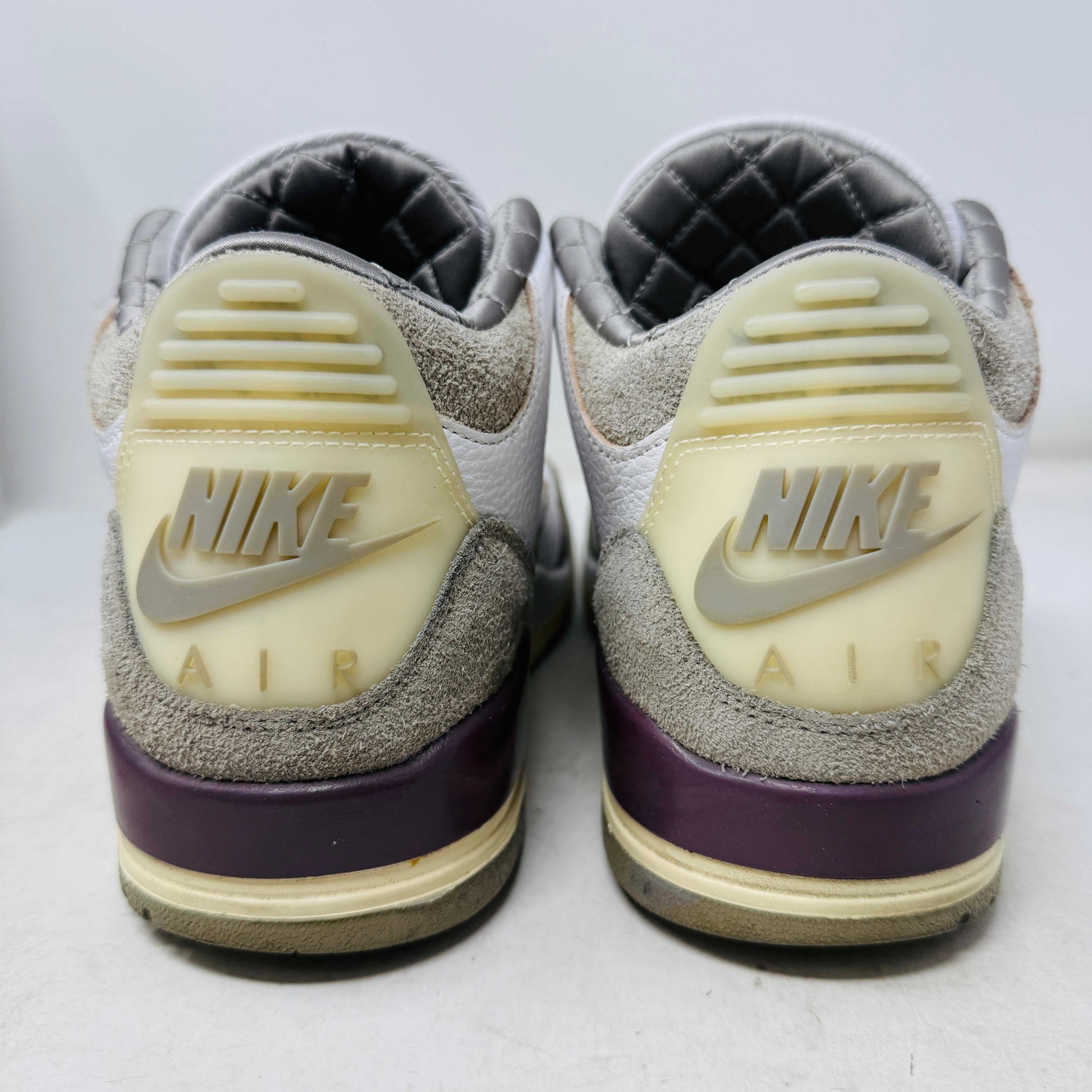 Women's Jordan 3 Retro SP A Ma Maniére sneakers with some markings and heel drag, includes box and hang tag from 2021.