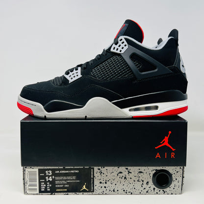 Jordan 4 Retro Bred (2019) sneakers on original box, condition 9/10.