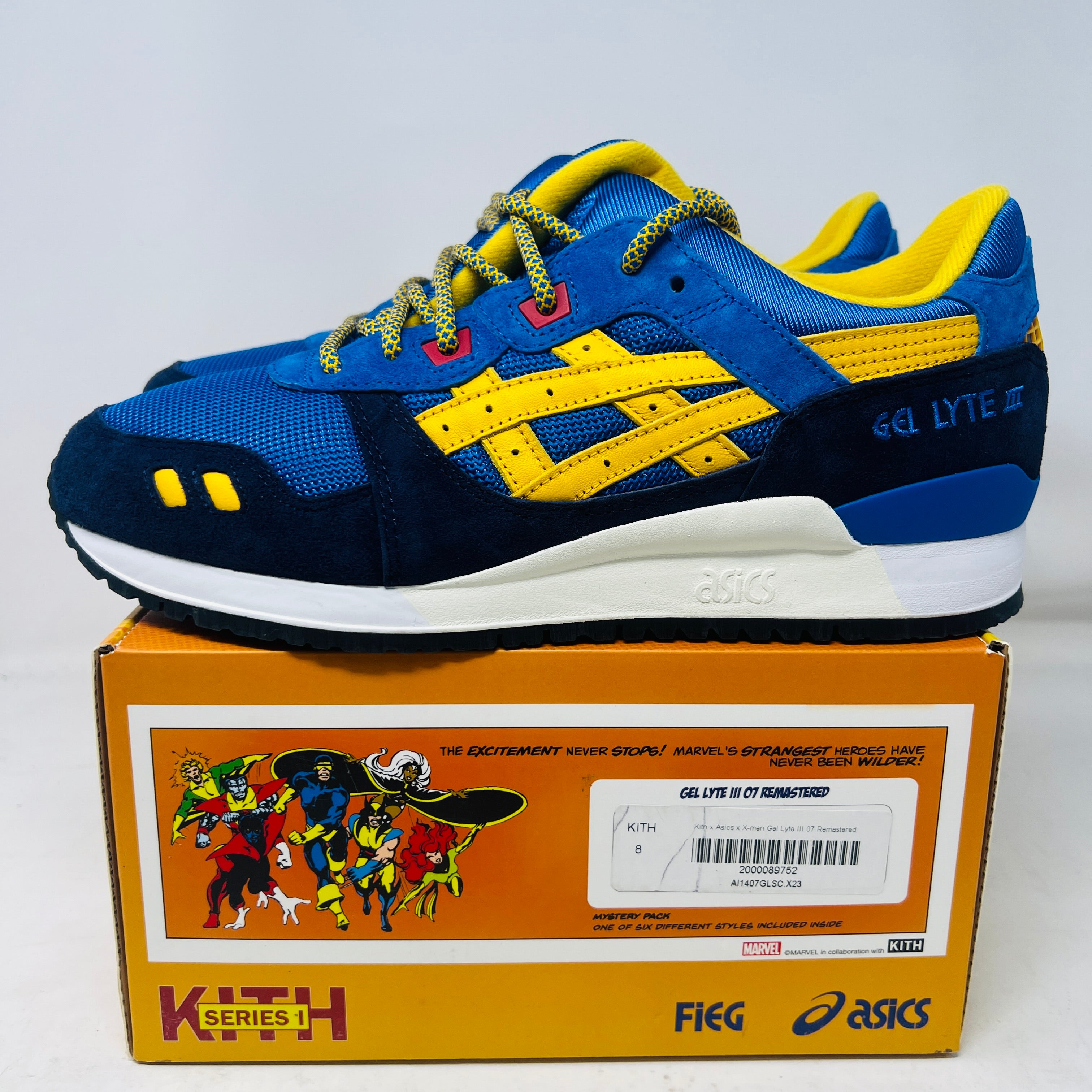 ASICS イエロー ネイビー スニーカー ASICS Gel-Lyte III '07 Remastered Kith Marvel X-Men Cyclops Opened