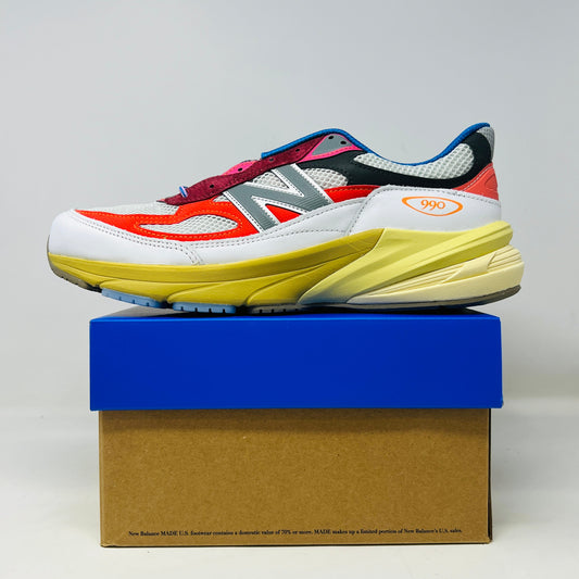 New Balance 990v6 MiUSA sneaker on box, multicolor design, brand new condition.