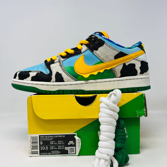 Nike SB Dunk Low Ben & Jerry's Chunky Dunky sneakers with colorful design, extra laces; used condition.