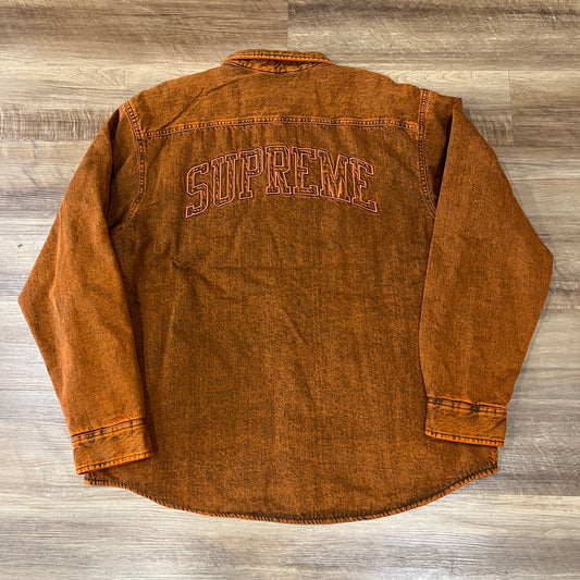 Supreme Shearling Lined Denim Work Shirt Overdyed Orange
