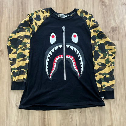 A BATHING APE 1st Camo Shark Tee Logo Long Sleeve Tee Black