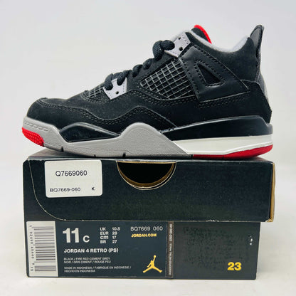 Jordan 4 Retro Bred (2019) (PS) sneakers with slight heel drag, on original box, condition 8.5/10.