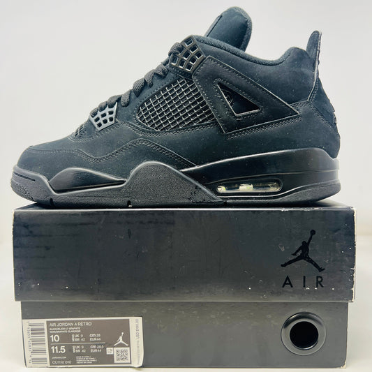Jordan 4 Retro Black Cat 2020 sneakers, condition 8.5/10, displayed on original box.