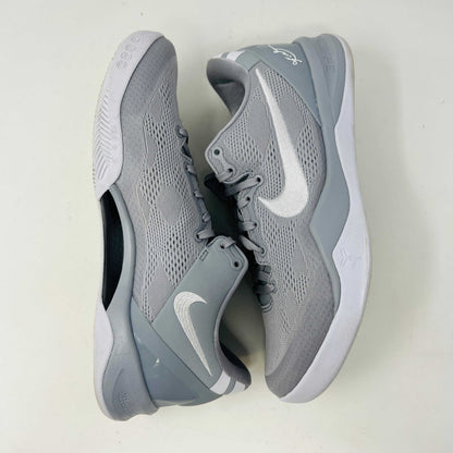 Nike Kobe 8 Protro Wolf Grey sneakers on box, 8.5/10 condition, light wear, 2024 release.