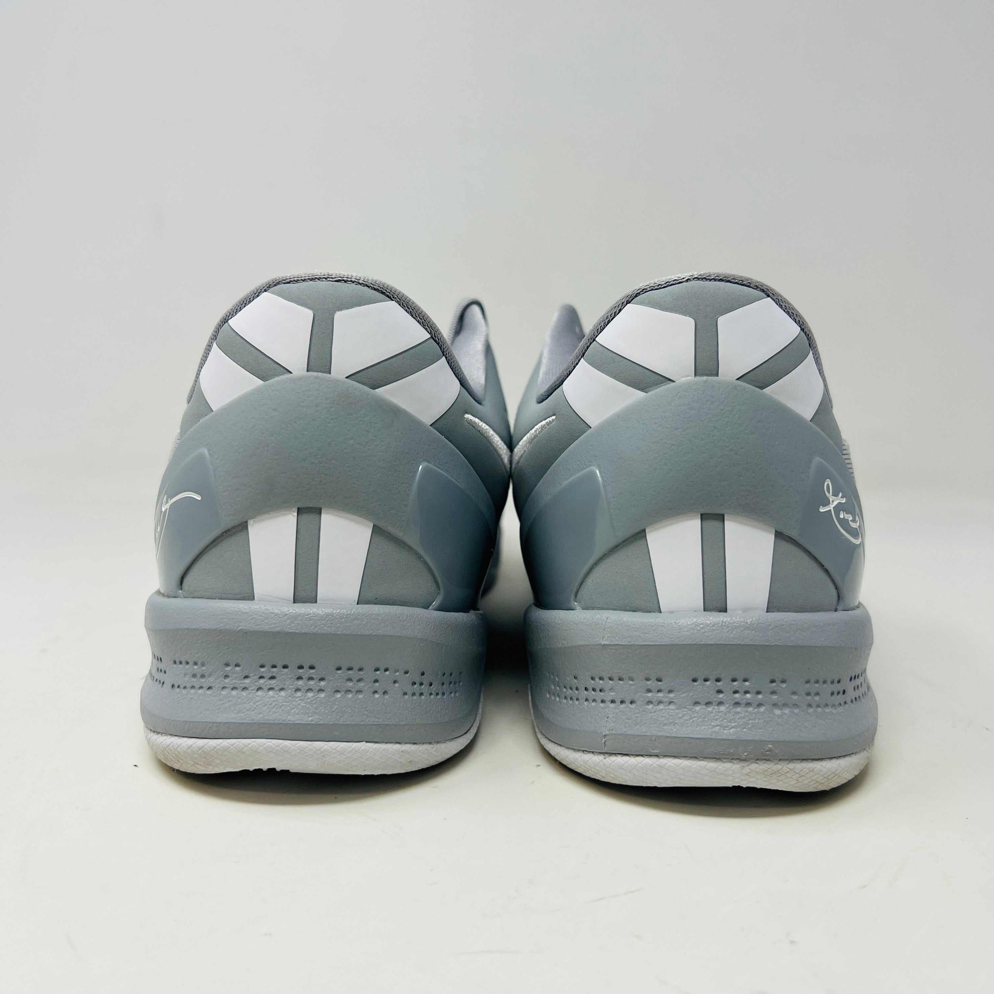 Nike Kobe 8 Protro Wolf Grey sneakers on box, 8.5/10 condition, light wear, 2024 release.