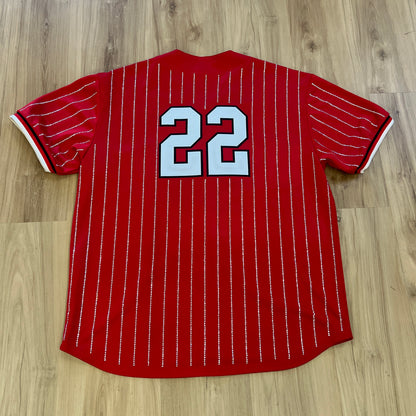 Supreme Rhinestone Stripe Baseball Jersey Red