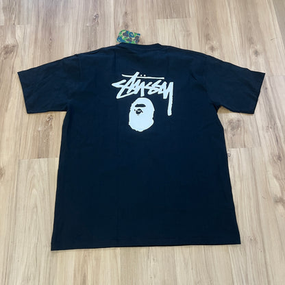 A Bathing Ape x Stussy Logo Tee Black