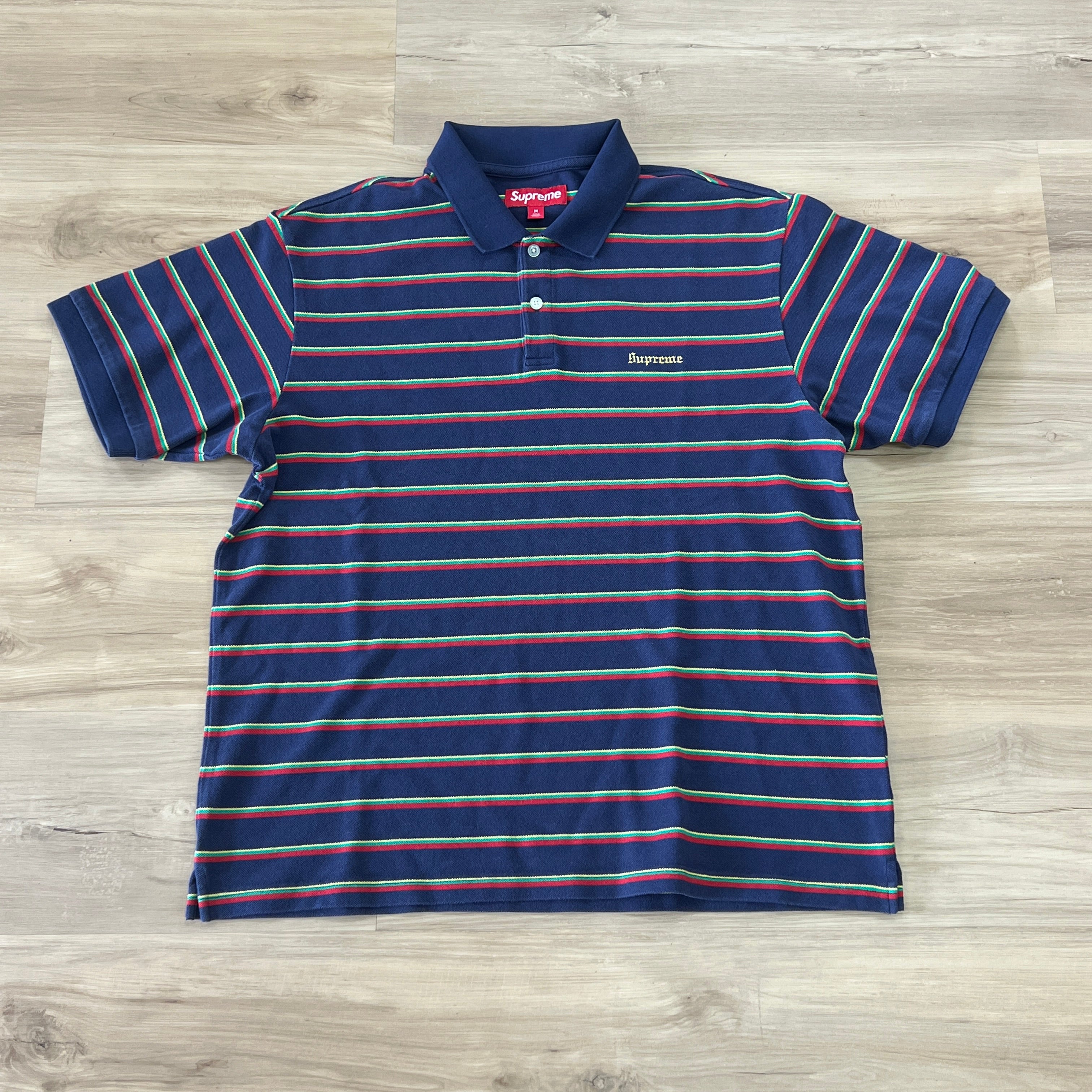 Supreme Cursive Polo Navy Blue Striped