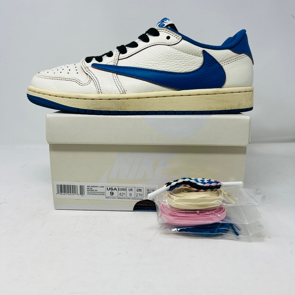Jordan 1 Retro Low OG SP Fragment x Travis Scott Sail Military Blue
