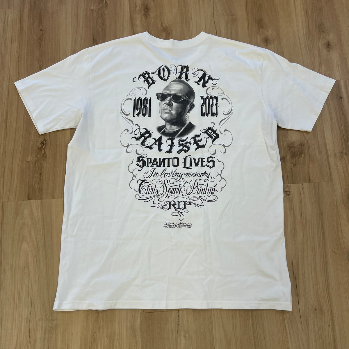 Born X Raised x Mister Cartoon "Spanto Lives" White T Shirt