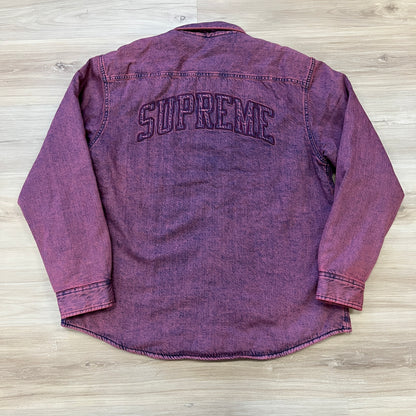 Supreme Shearling Lined Denim Work Shirt Overdyed Red