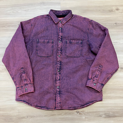 Supreme Shearling Lined Denim Work Shirt Overdyed Red