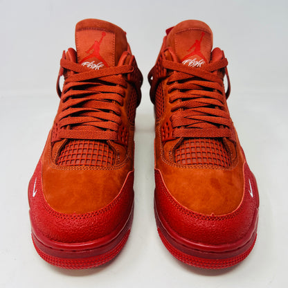 Air Jordan 4 Retro OG SP Nigel Sylvester Brick by Brick sneaker with extra laces and Velcro straps on a textured box.