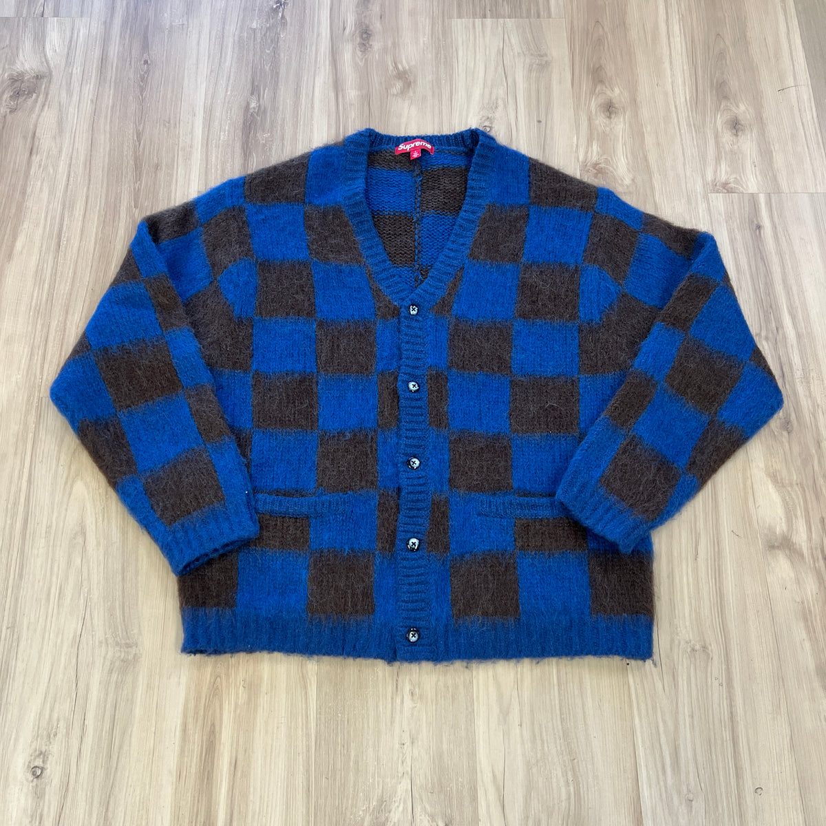 Supreme Checkerboard Cardigan Blue
