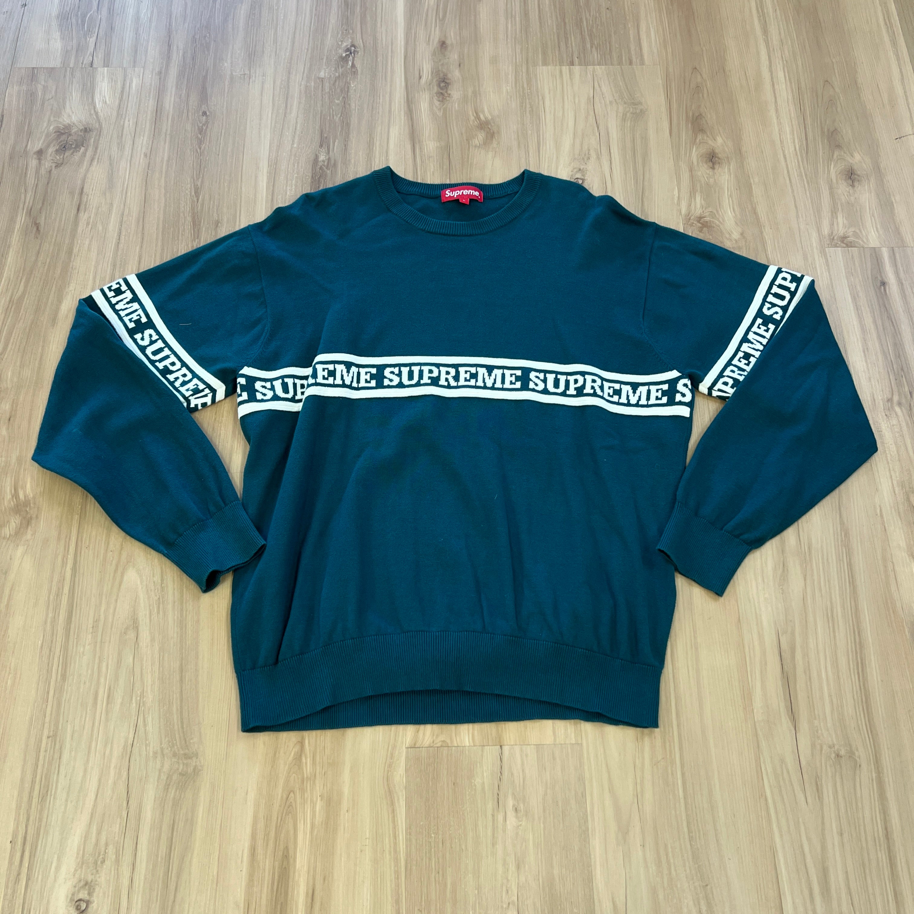 Supreme Logo Stripe Knit Top Dark Teal – Holy Ground