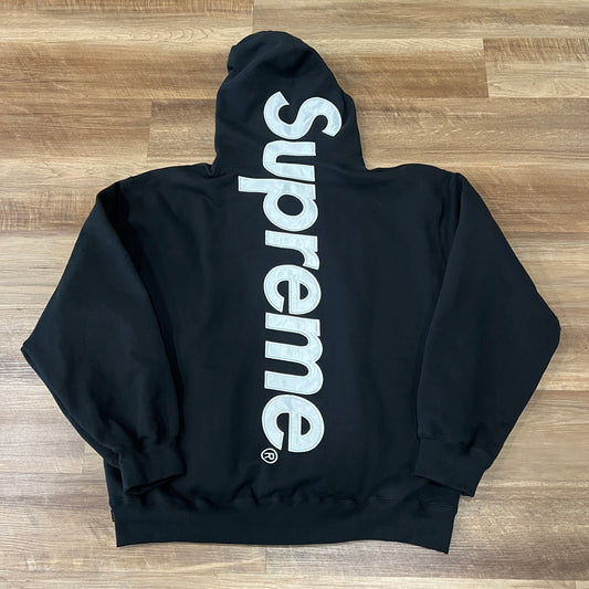 Supreme Satin Appliqué Hooded Sweatshirt Black