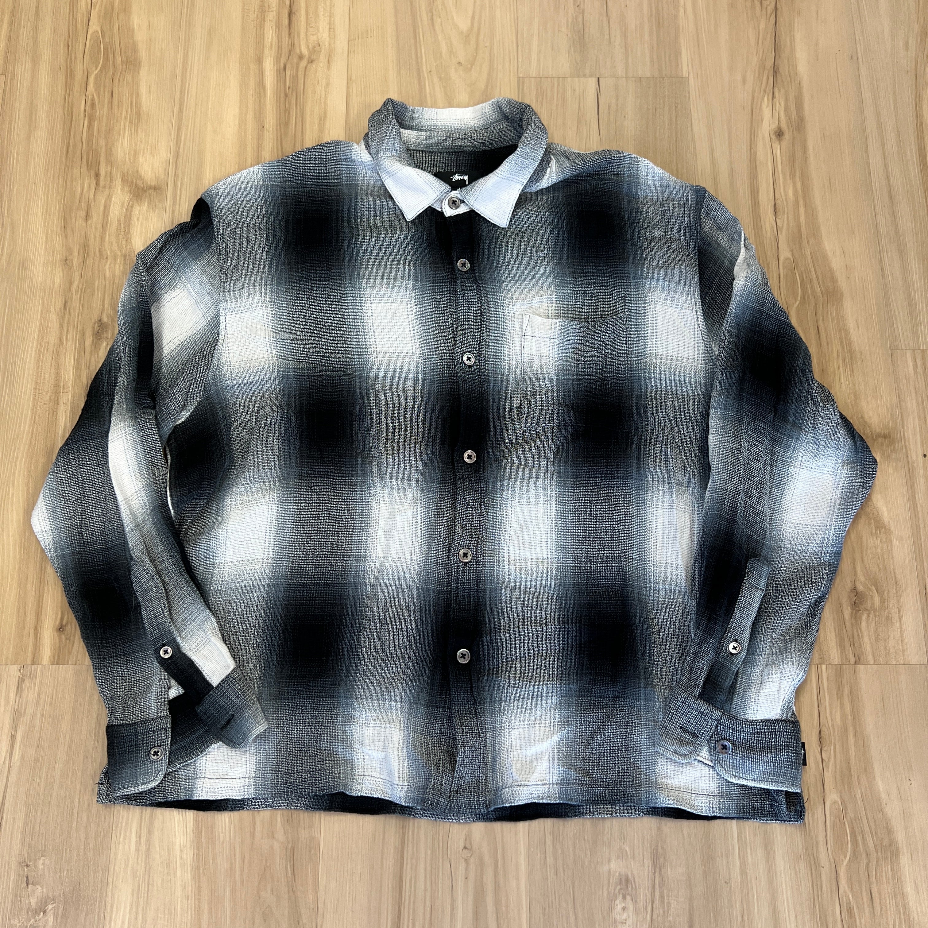 美品STUSSY 25ss LOOSE WEAVE PLAID SHIRT L Stussy Loose Weave Plaid Shirt 'Grey' – Holy Ground