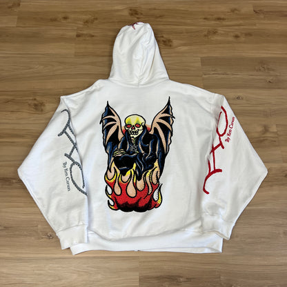Ed Hardy x Ken Carson White Rhinestone Zip Up Hoodie