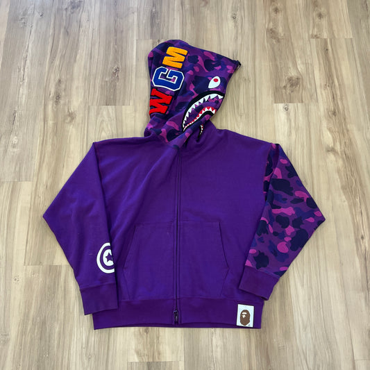 BAPE Color Camo Giant Shark Loose Fit Full Zip Hoodie Purple