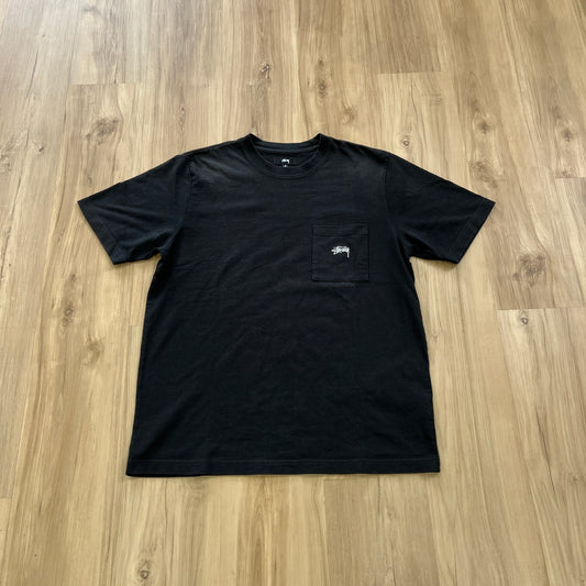 Black Stüssy Stock Logo Pocket Crew T-shirt