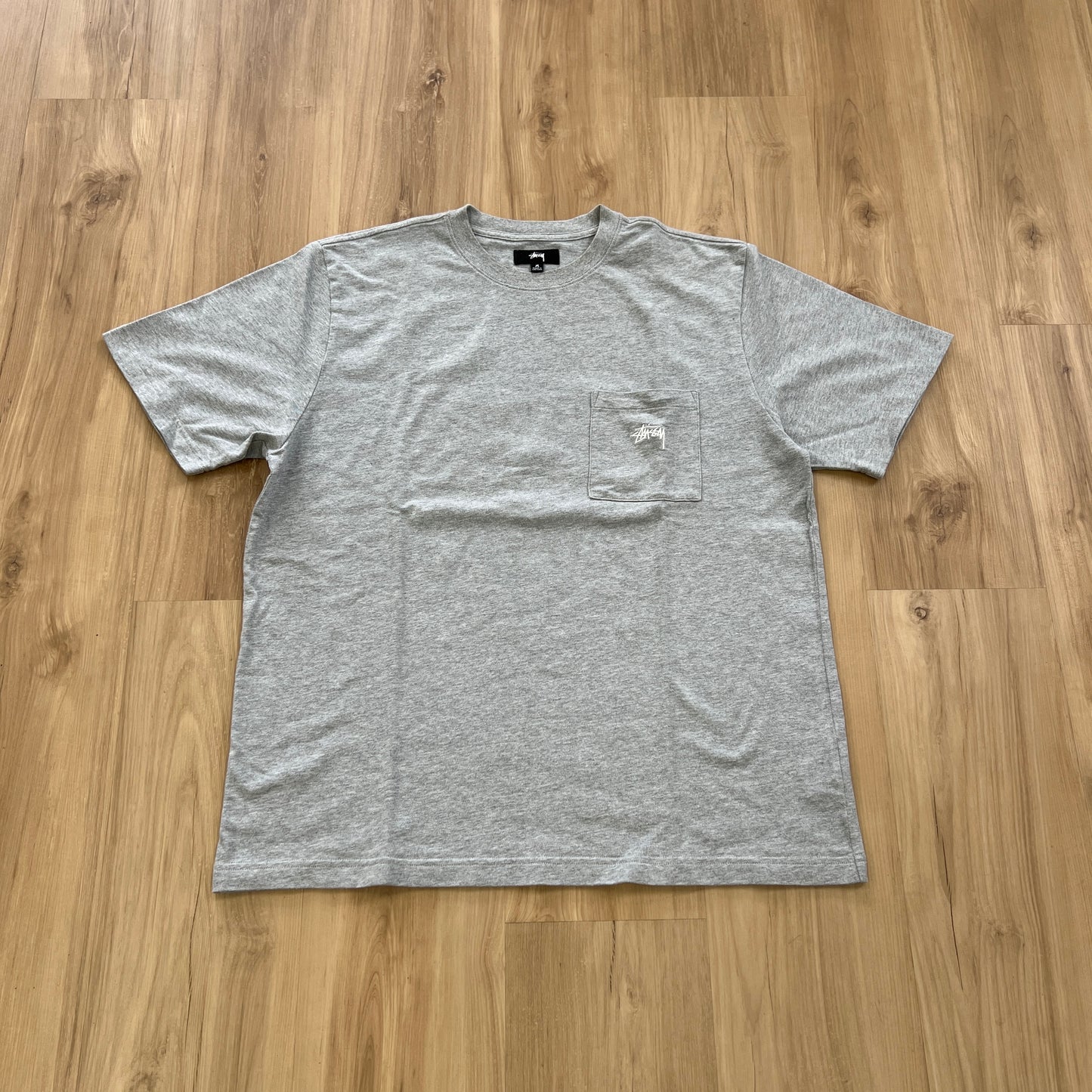 Heather Grey Stüssy Stock Logo Pocket Crew T-shirt